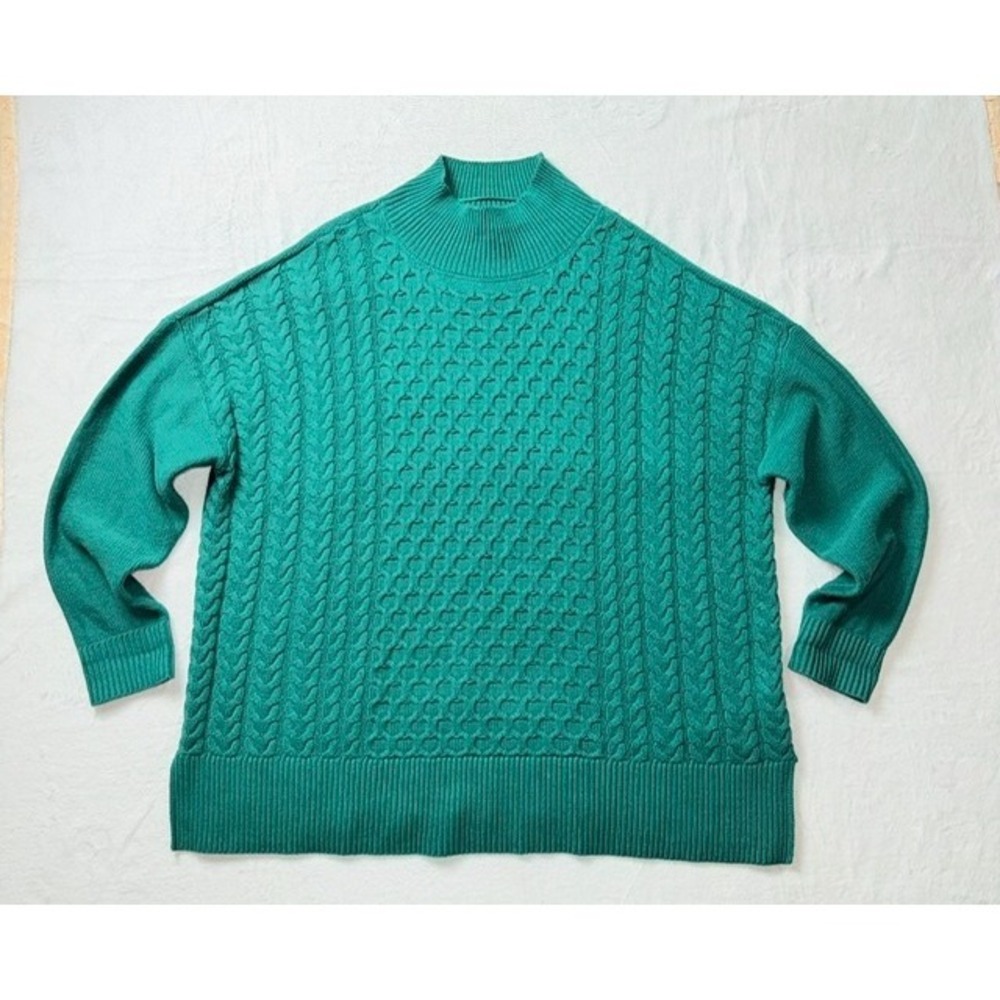 Men's Crown & Ivy‎ Cable XL Knit Mock Neck Sweater Teal Green Warm Winter Casual